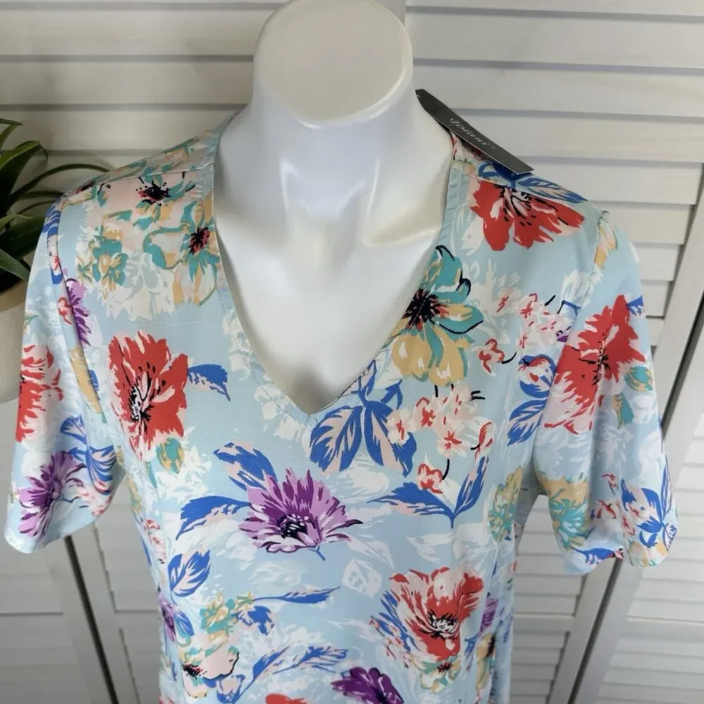 New Tolani Iggy‎ Floral Dress Pleated Ruffle Babydoll V Neck Womens Size L